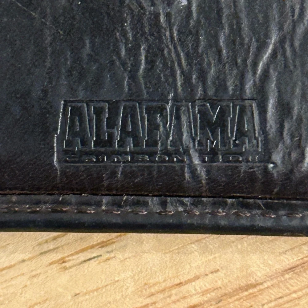 Fossil Alabama Crimson Tide wallet. Dark Leather with  Brass Accent